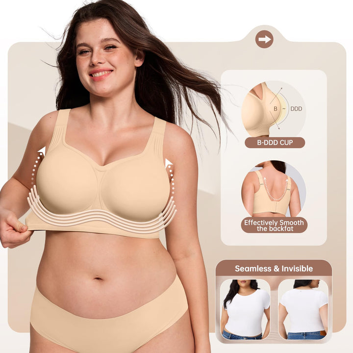 VRCOMFY Jelly Wireless Womens Comfortable Wireless Bras Push Up Bralettes Seamless Tshirts Bras Deep V Everyday Bras